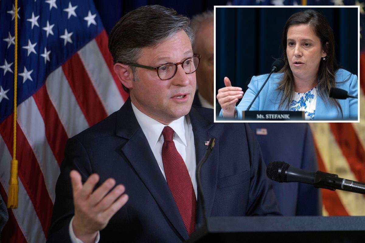 La representante de Nueva York Elise Stefanik critica al presidente de la Cámara de Representantes, Mike Johnson, en medio de la amenaza del paquete de defensa