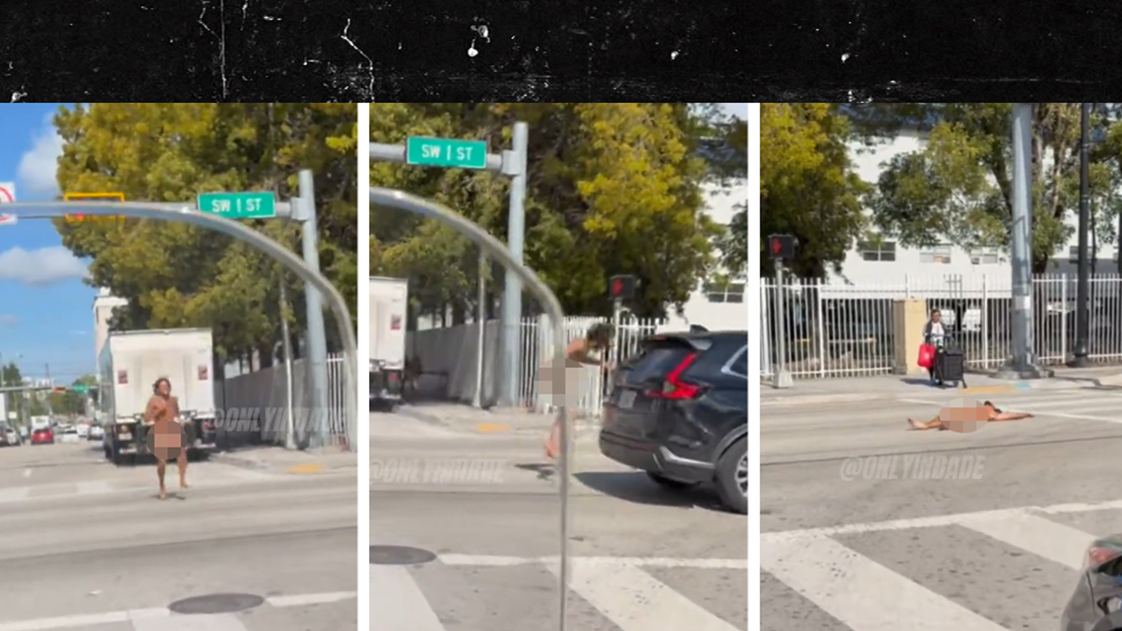Hombre desnudo de Florida se mete en el tráfico y es atropellado por un coche en vídeo