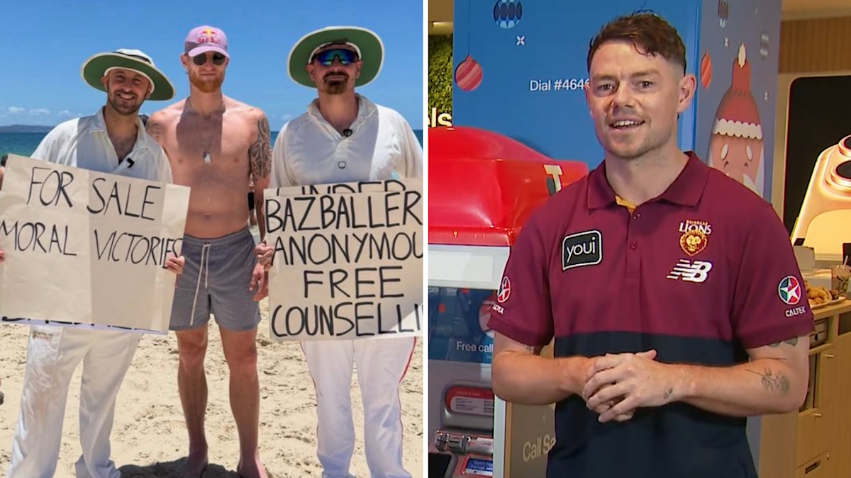 Desaire al capitán de los Brisbane Lions, Lachie Neill, Inglaterra; Viajando a Noosa, Ben Stokes posa con sus fans