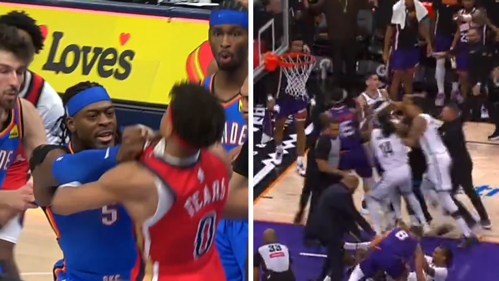 Thunder y Suns luchan durante la NBA Action Wild Night