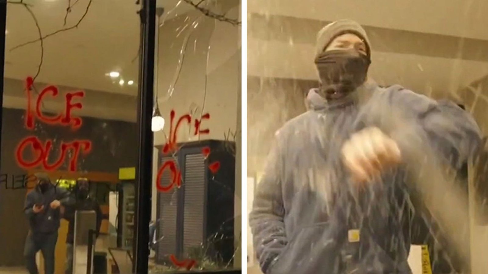 En el video, los manifestantes anti-ICE causan estragos afuera del hotel donde se suponía que se hospedarían los federales.