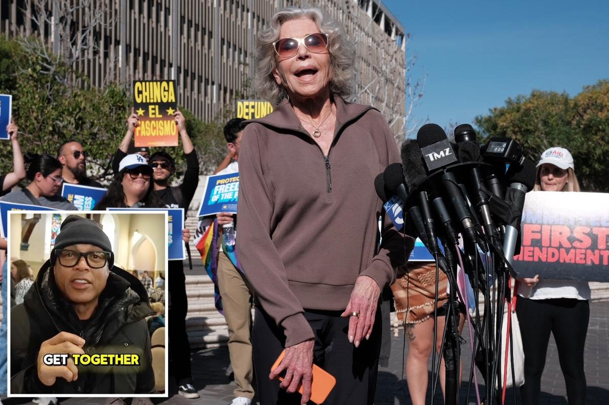 Jane Fonda atrae a una pequeña multitud mientras defiende a Don Lemon afuera del juzgado