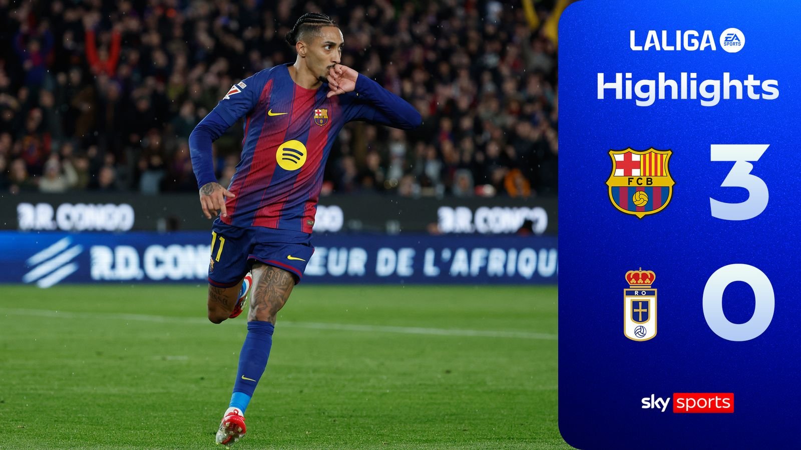 El Barcelona superó a Oviedo cuando el partido terminó bajo una fuerte lluvia