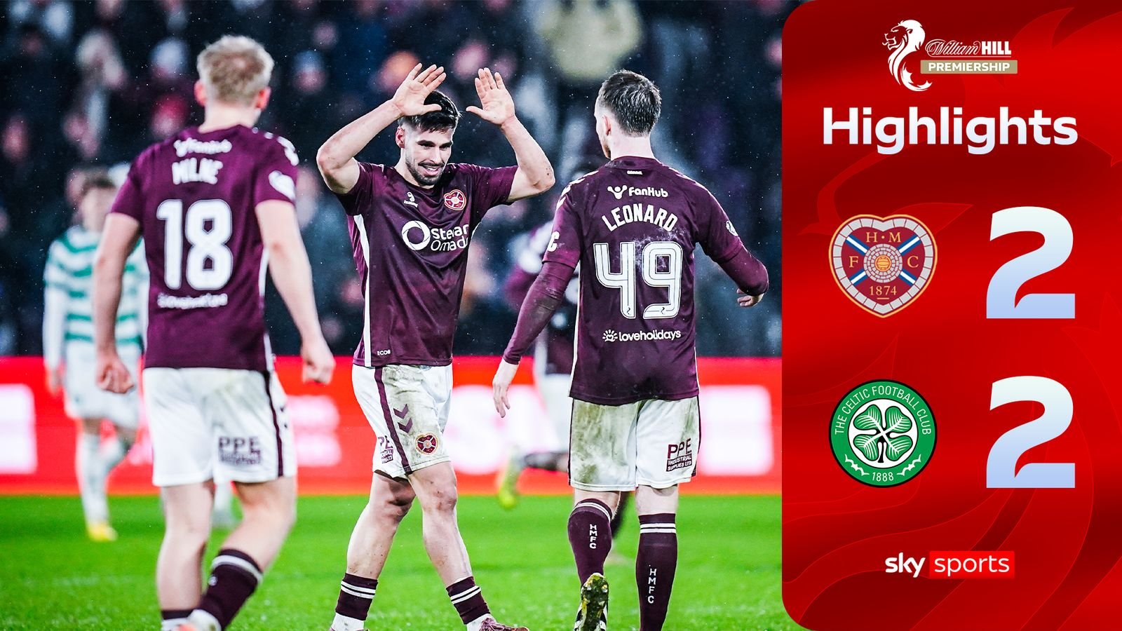 El Hearts remontó dos veces y empató 2-2 con el Celtic en un encuentro emocionante.