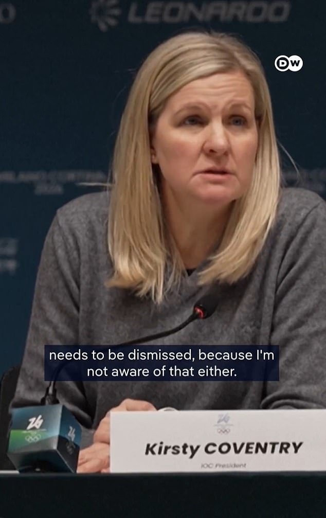 La furiosa presidenta olímpica, Kirsty Coventry, amenazó con despedir a su jefe de relaciones públicas, que gana 420.000 libras esterlinas al año, en una conferencia de prensa después de que lo sorprendieran las preguntas sobre los temores de Alemania de albergar los Juegos en un aniversario nazi.