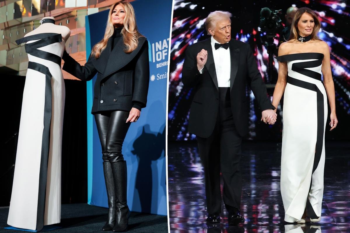 Melania Trump luce un vestido inaugural en el Smithsonian con leggings de cuero y Louboutin