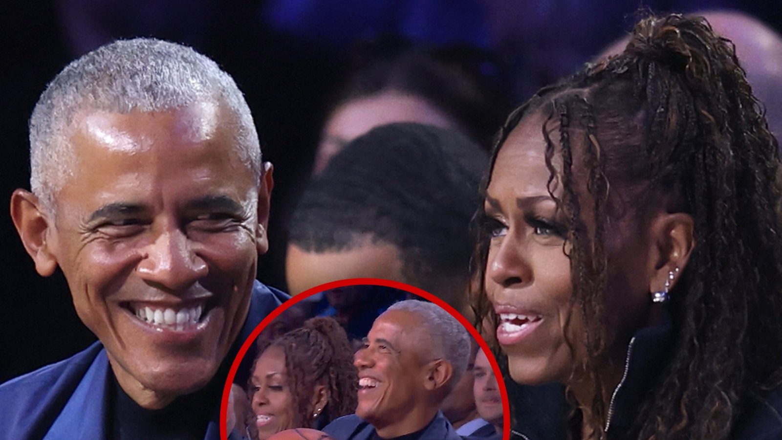 A Barack Obama se le ocurre un balón suelto mientras estaba en la cancha en el Juego de Estrellas de la NBA