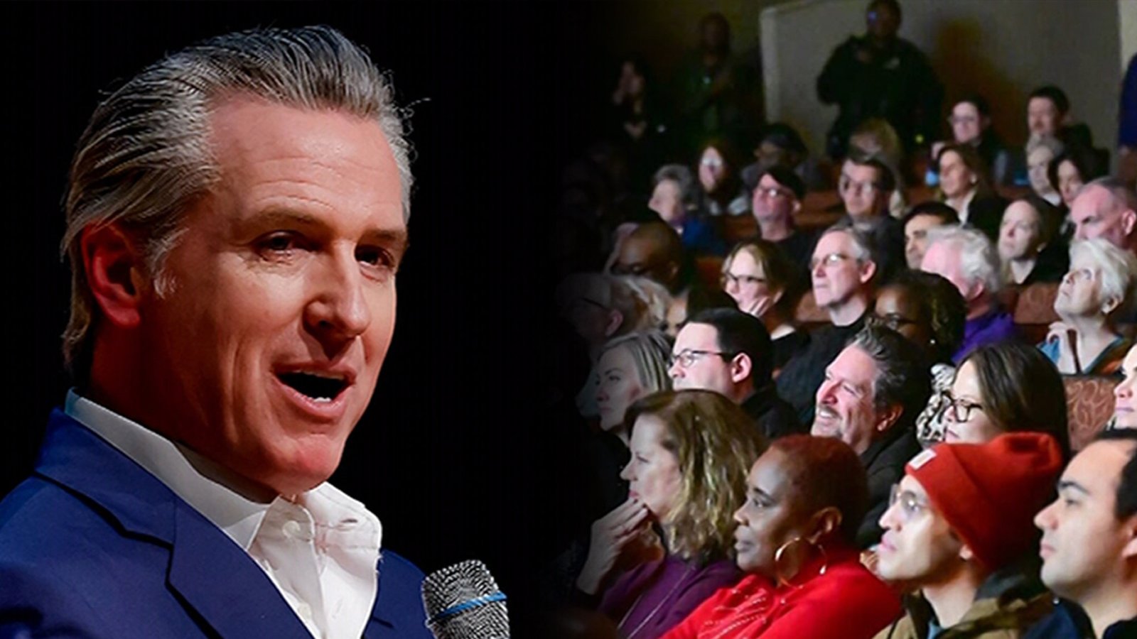 Newsom criticó a Harvey Levin por lo que llamó racismo y mostró una imagen de la multitud del evento.