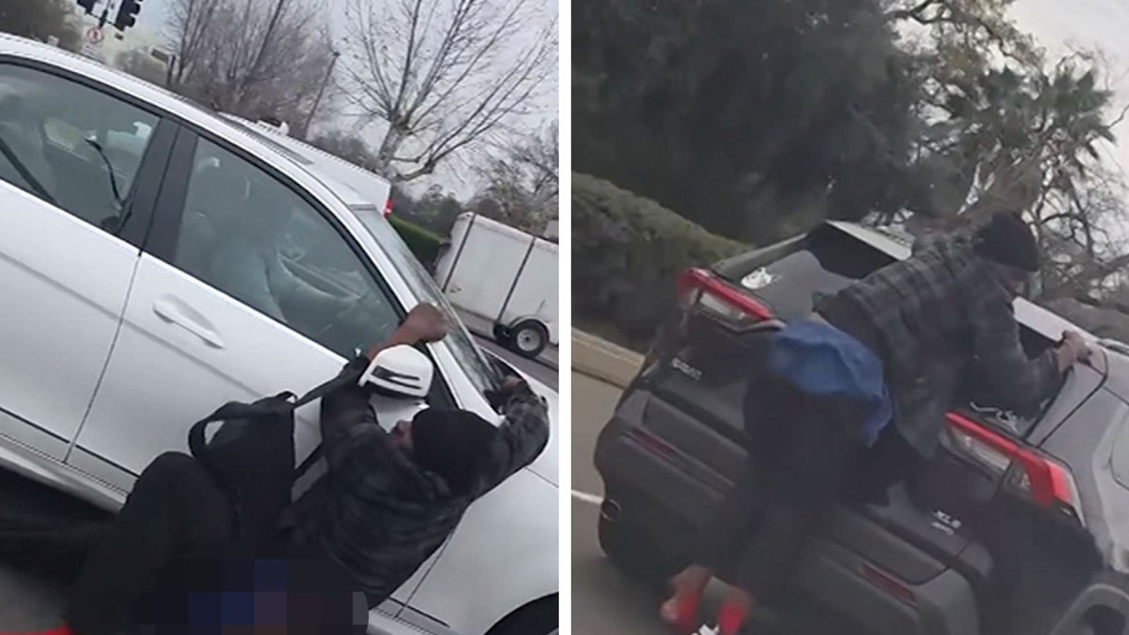 El video muestra a un hombre que se cuelga de los autos en el tráfico y se sube a atracciones que desafían a la muerte.