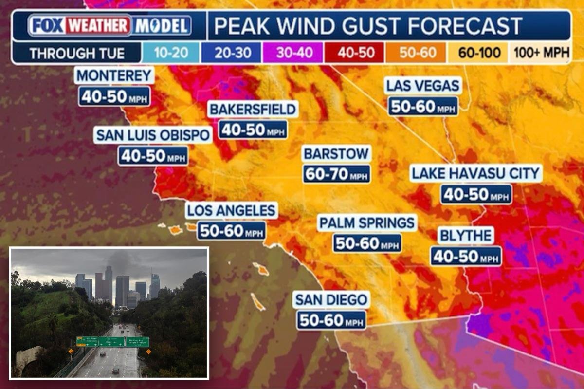 Es posible que se produzcan tornados cuando el clima severo azote el sur de California el lunes